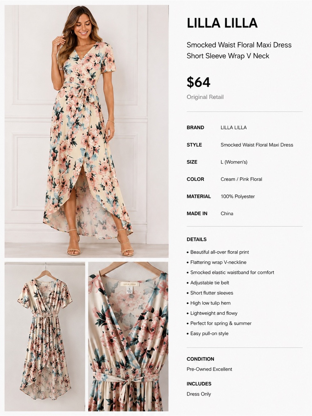 ILLA ILLA Cream Maxi Dress with Pink Floral Print